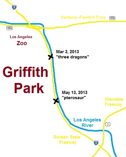 map of freeways near the east side of Griffith Park - also the Los Angeles River